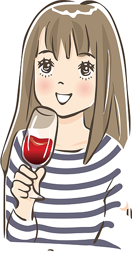 手绘插画风格女士人物喝酒场景素