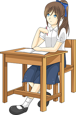 认真学习的卡通女孩