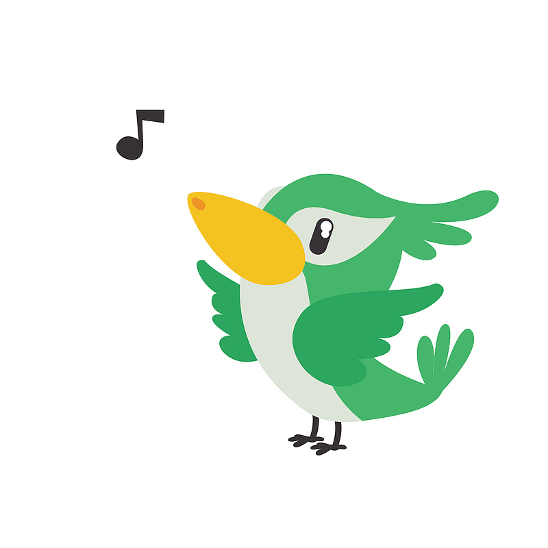 矢量绿色可爱小鸟矢量插画音符
