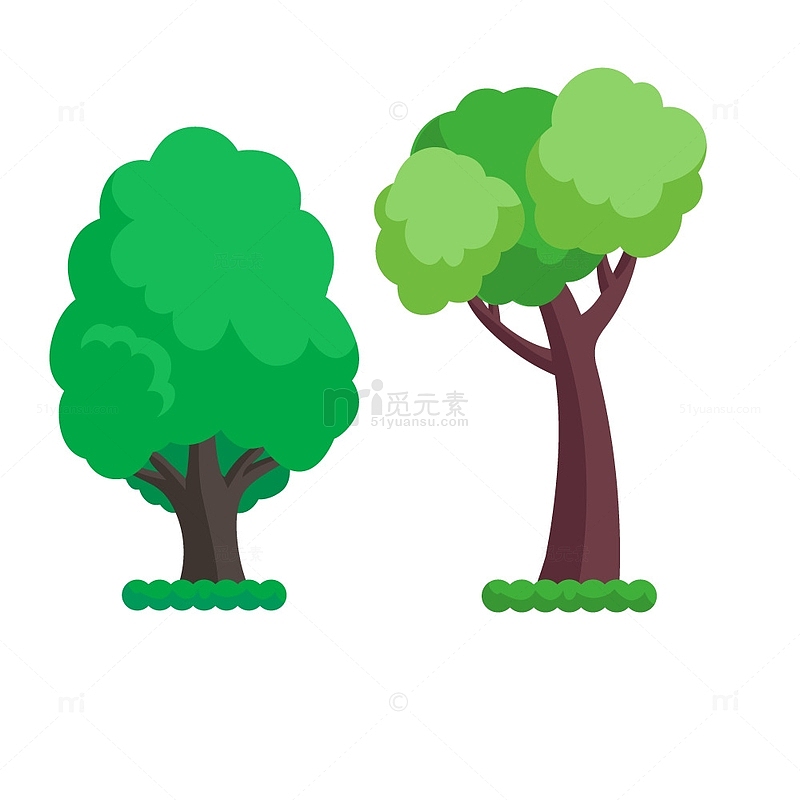 绿色防护林木手绘水彩卡通树木素