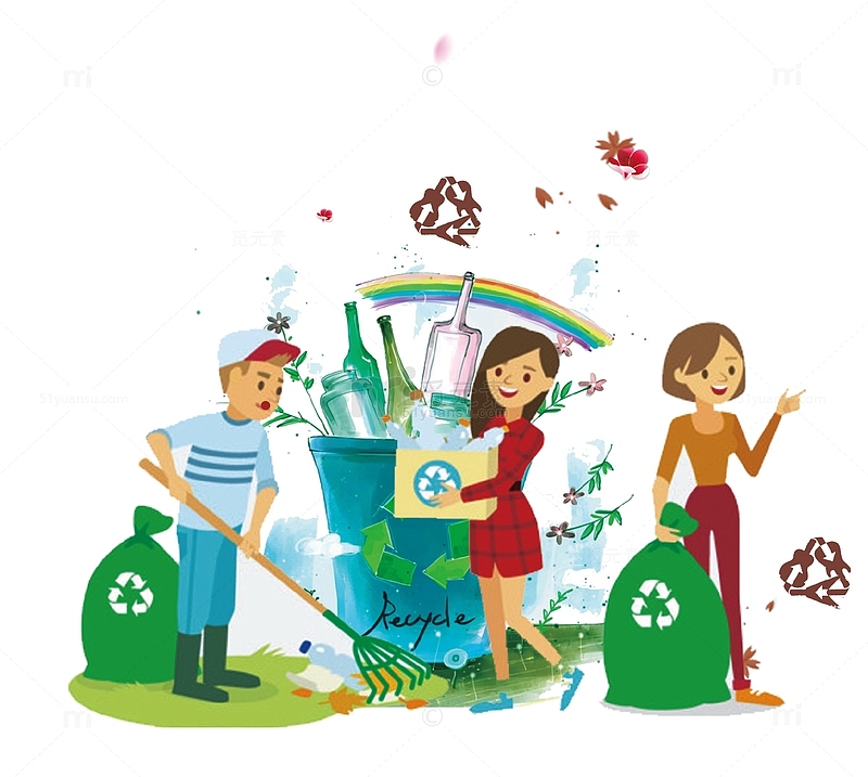 卡通手绘垃圾分类环保插画