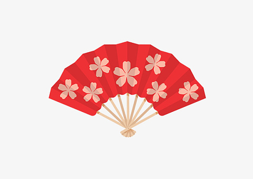 卡通红色樱花扇子
