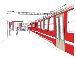 手绘插图火车站站台