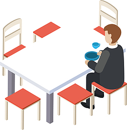 矢量卡通餐桌用餐人物素材