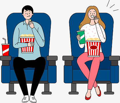 手绘看电影情侣人物插画