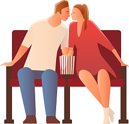 甜蜜情侣看电影亲吻