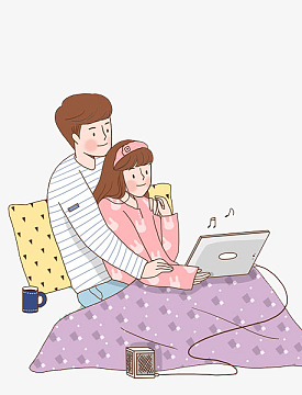 卡通一起看电视的情侣免抠图