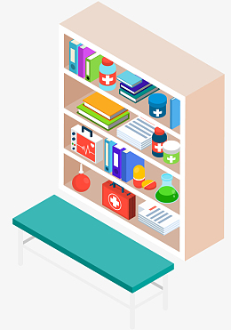 矢量立体药品柜病床元素