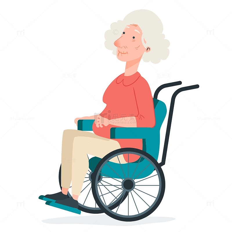 卡通老年患者轮椅矢量素材