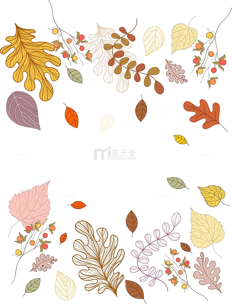 手绘秋季树叶边框装饰图案