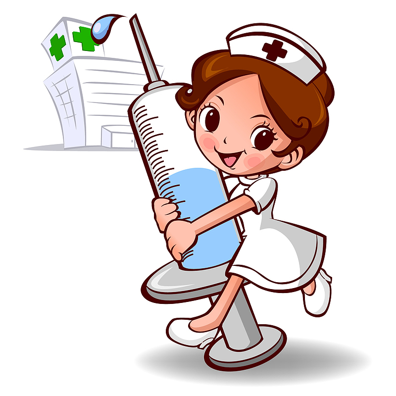 卡通抱着针筒的护士设计
