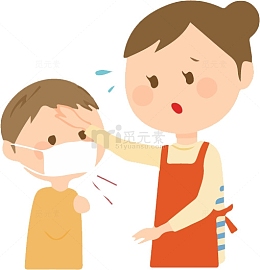 手绘卡通人物小盆友咳嗽免抠