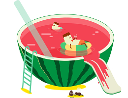 炎热夏天卡通西瓜设计
