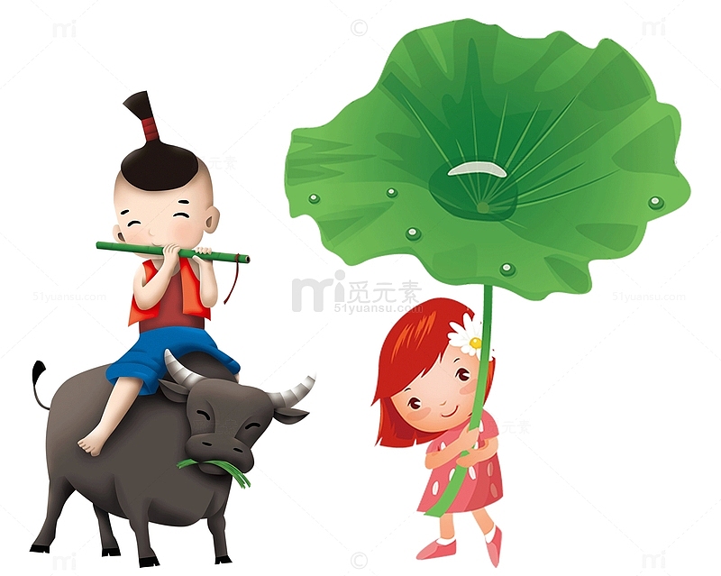 卡通手绘牧童骑牛童趣清明节