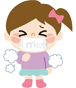 手绘卡通小女孩咳嗽免抠