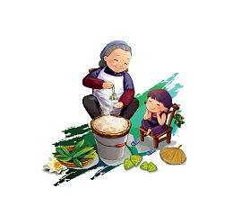 手绘慈祥的奶奶端午海报插画