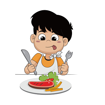 卡通人物孩子吃东西