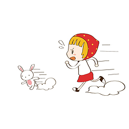 奔跑的小女孩和小兔子