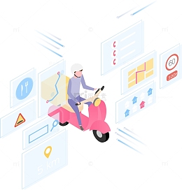 2.5D矢量外卖小哥插画