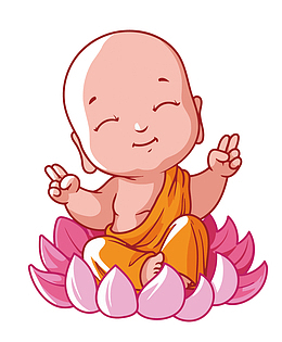 矢量莲花座上的小和尚