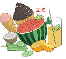 手绘立夏节气小清新水果果汁插图