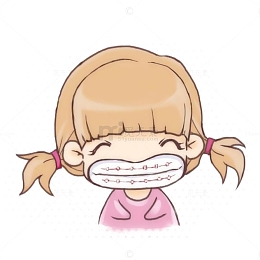卡通开心大小的戴牙套小女孩插画