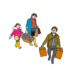 拿着大包小包的行李回家