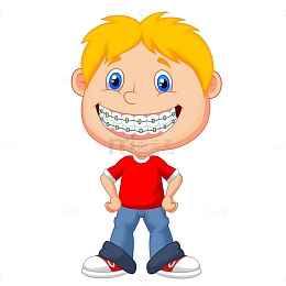 卡通戴牙套的小男孩微笑插画免抠