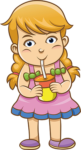 喝饮料的小女生矢量图