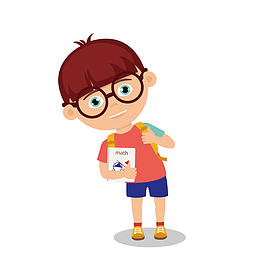 手绘上学小男孩