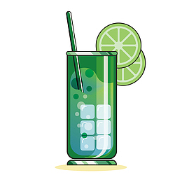 矢量扁平夏日冰爽柠檬汽水