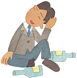 卡通喝醉抱头的男人