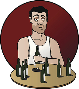 卡通插图喝醉酒的男人