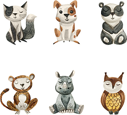 6款可爱手绘动物卡片矢量素材