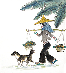 国画挑扁担的惠安女