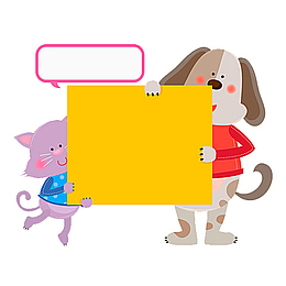 小狗和猫咪手里的牌子