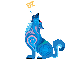 蓝色花纹的可爱小狗