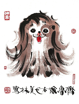 褐色水墨小狗