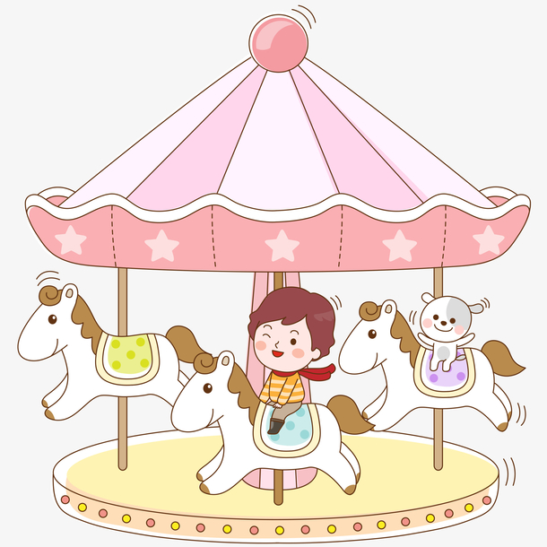 卡通手绘游乐场的小男孩