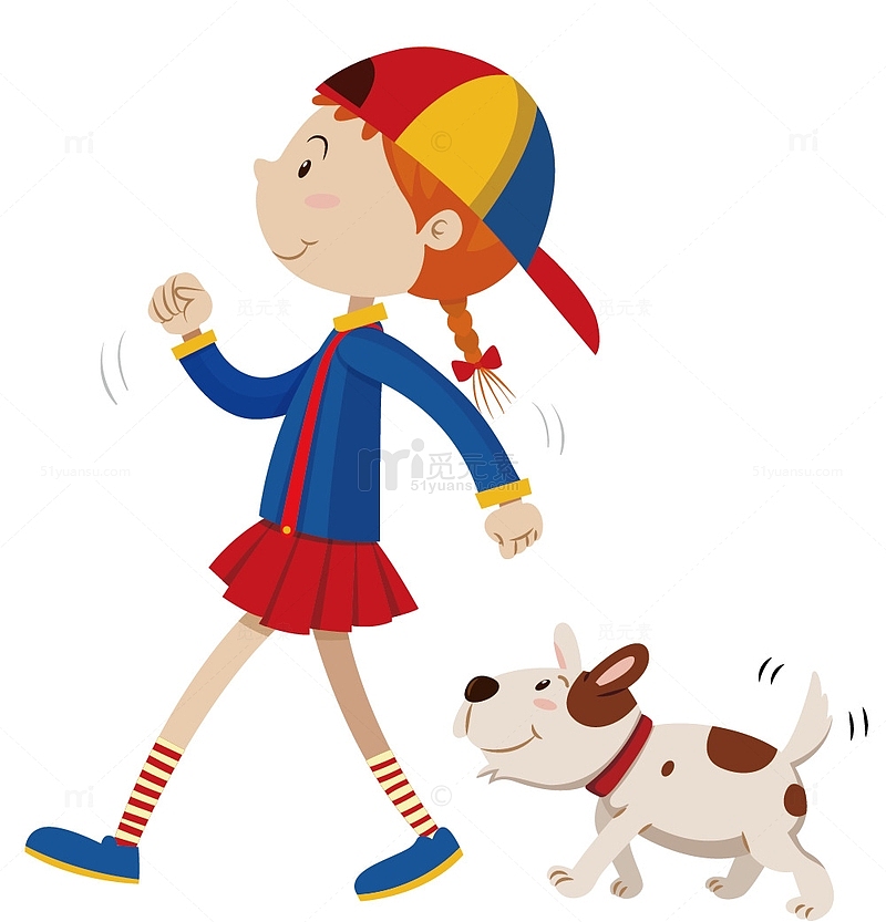 世界步行日散步的女孩和小狗