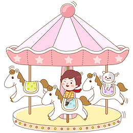 卡通手绘游乐场的小男孩