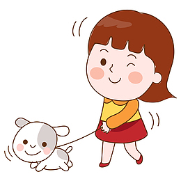 牵着小狗的小女孩