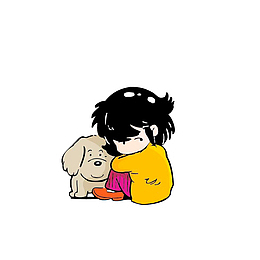 靠着小狗蹲着的小女孩