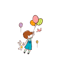 被气球带着飞的小孩和小狗