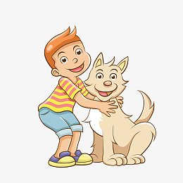 矢量手绘卡通摸小狗小男生