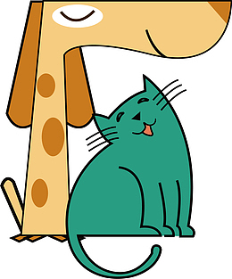 相亲相爱的卡通猫狗