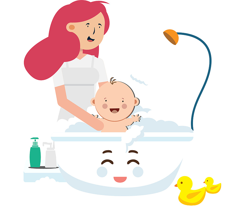 卡通妈妈给小孩洗澡