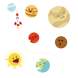 手绘卡通航天宇宙飞船星球矢量素