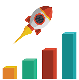 彩色阶梯柱形图火箭