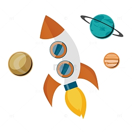 手绘卡通火箭飞船宇宙星球矢量素